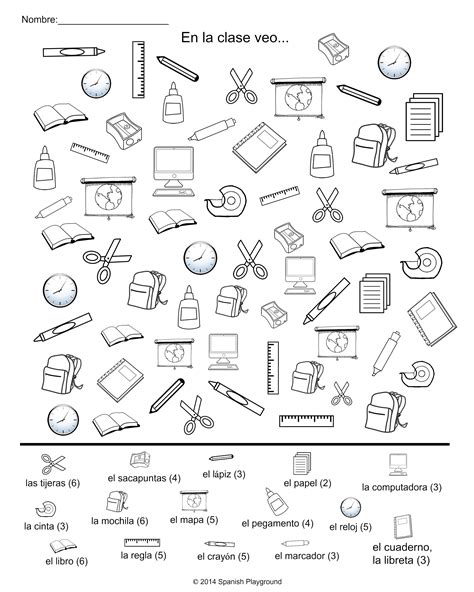 Spanish Classroom Vocabulary Picture Search - Spanish Playground