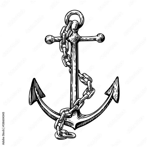 Vintage anchor with chain. Hand drawn sketch vector illustration Stock ...