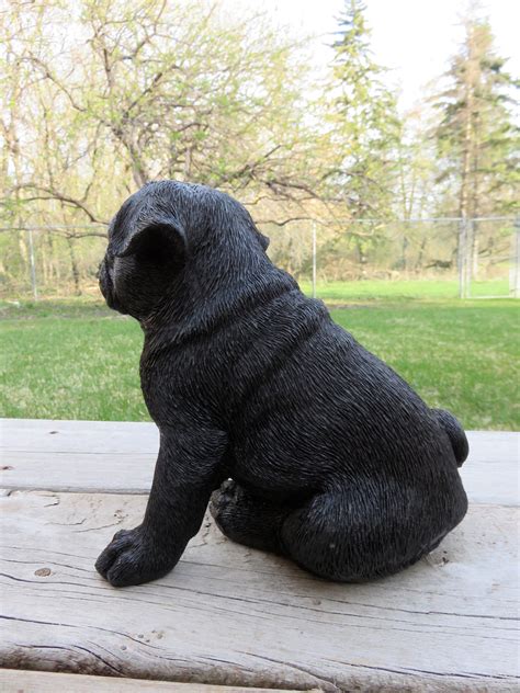 Black Pug Dog Sitting Statue Puppy Figurine Realistic Details | Etsy