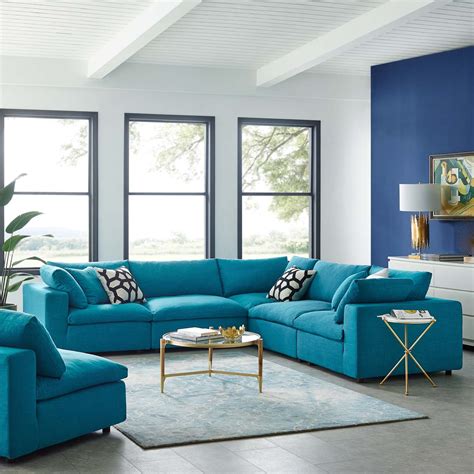 Commix Down Filled Overstuffed 5 Piece Sectional Sofa Set in Teal - Walmart.com - Walmart.com