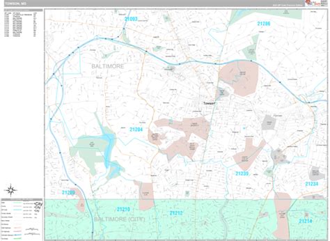 Towson Maryland Wall Map (Premium Style) by MarketMAPS - MapSales