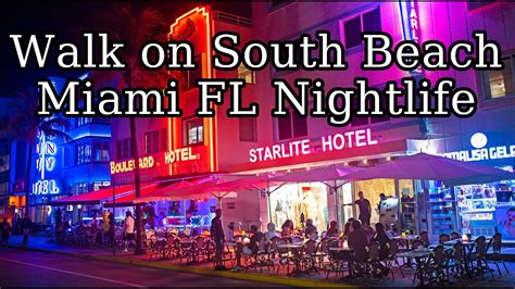 Miami FL South Beach Nightlife. Walking Ocean Drive and the Art Deco ...