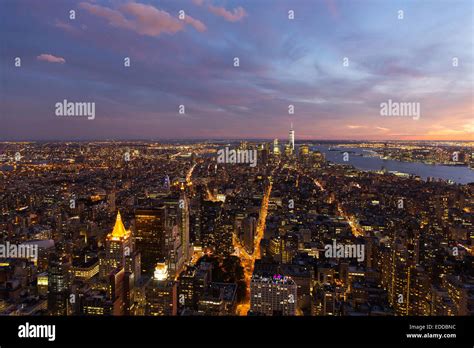 aerial view of downtown New York city at night Stock Photo - Alamy