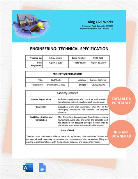 Technical Specifications Template