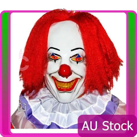 ADULT CREEPY CLOWN Pennywise IT Scary Circus Halloween Mens Mask Hair ...