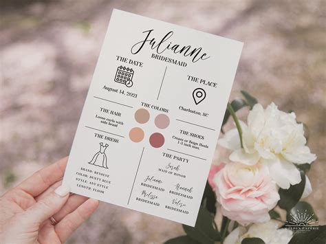 Bridesmaid Info Card Template