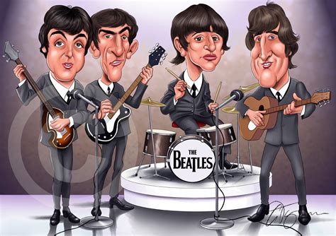 THE BEATLES caricature artwork print signed by artist 100