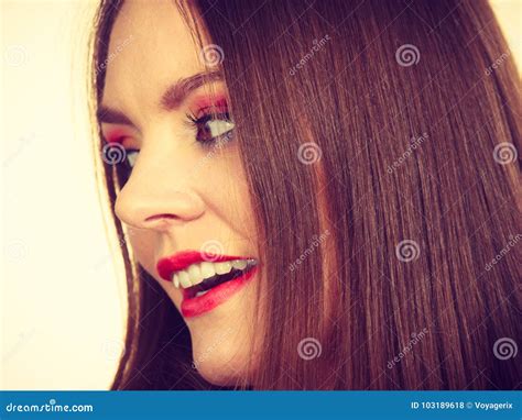 Smiling Attractive Woman with Full Makeup Stock Photo - Image of eyeshadow, smiling: 103189618