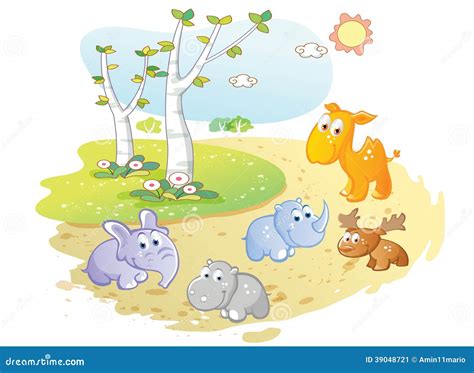 Young Animals Cartoon Posing In The Street Garden Stock Illustration - Image: 39048721