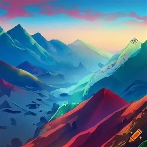 Colorful mountain landscape on Craiyon