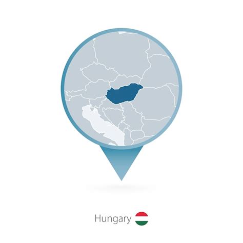 Premium Vector | Map pin with detailed map of hungary and neighboring countries