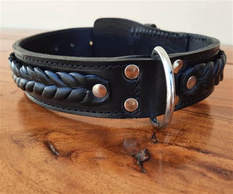 Black Leather Dog Collar 1.5 Wide Braided Pet Collar For | Etsy