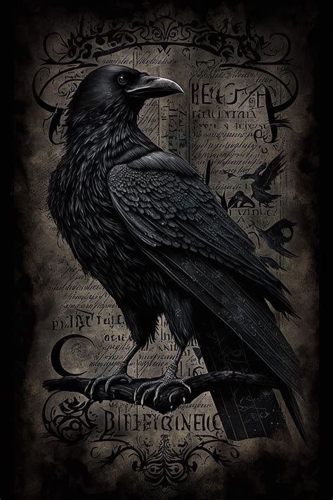 Digital Gothic Raven Print Printable Raven Wall Art Digital - Etsy