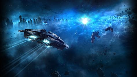 HD wallpaper: black spaceship digital wallpaper, EVE Online, night, sea ...