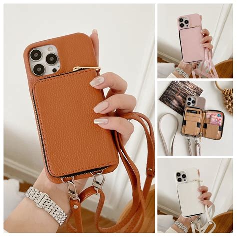 Crossbody iPhone Leather Case With Strap, Detachable and Adjustable Lanyard for iPhone 15 14 13 ...