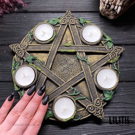 Wiccan Altar Pentagram Pentacle with Candlesticks - Lilith Magic Candles