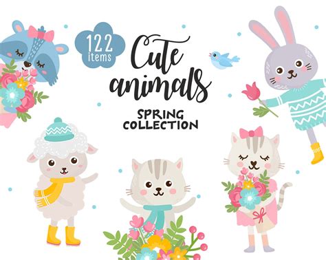 Cute Spring Animals Clipart Vector Illustration Set Nursery | Etsy