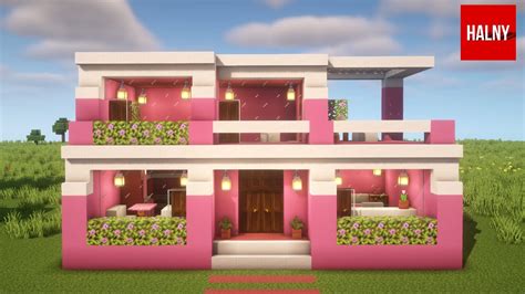 Minecraft pink modern house - YouTube