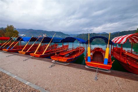 Pletna Boats ,famous Bled Lake in Triglav National Park in the Julian Alps with in Autumn Colors ...