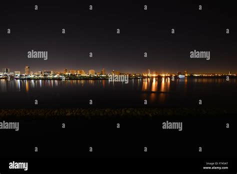 Long Beach skyline at night at Los Angeles Stock Photo - Alamy