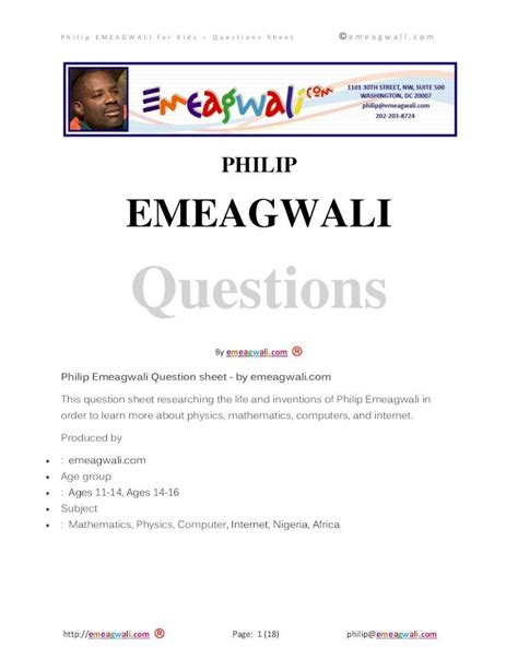 (PDF) EMEAGWALI Questions...Philip Emeagwali Question sheet - by emeagwali.com This question ...