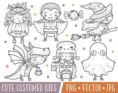 Kids in Costume Clipart Halloween Costume Party Clipart Cute - Etsy