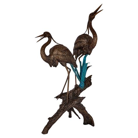 Heron Sculpture Set of Two in Solid Bronze at 1stDibs