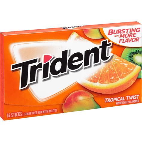 Trident Tropical Twist Sugar Free Gum with Xylitol 14 Stick Pack - Walmart.com