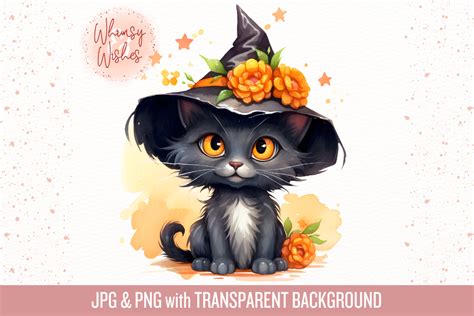 Halloween Black Cat Witchy Flowers Graphic by whimsyandwishes ...