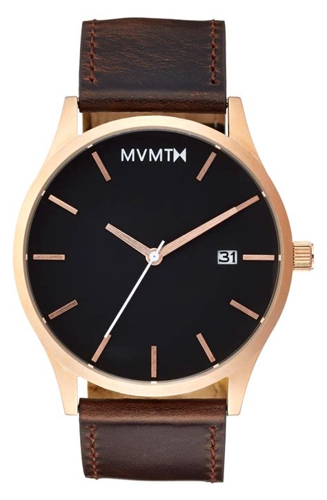 MVMT Leather Strap Watch, 45mm | Nordstrom