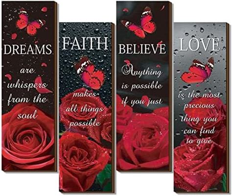 Amazon.com: 3 Pcs Red Decor Flower Inspirational Wooden Wall Art Red Roses Decor Office Wall ...