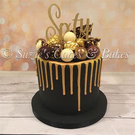 Black and gold drip cake | 60th birthday cakes, Drip cakes, Birthday cake for him