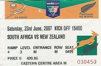 SOUTH AFRICA v NEW ZEALAND 2007 RUGBY TICKET | eBay