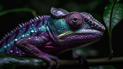 Premium Photo | A purple chameleon with a green head and purple eyes ...