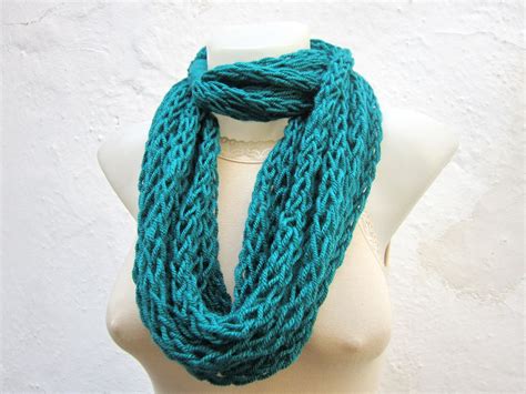 infinity scarf Finger Knitting Scarf teal Necklace by scarfnurlu