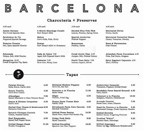 Menu at Barcelona Wine Bar, Boston, 525 Tremont St