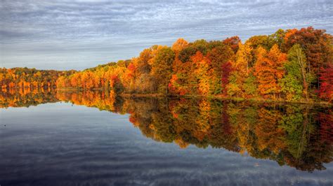 1920x1080 reflections, sky, colors, autumn, trees, water, nature - Coolwallpapers.me!