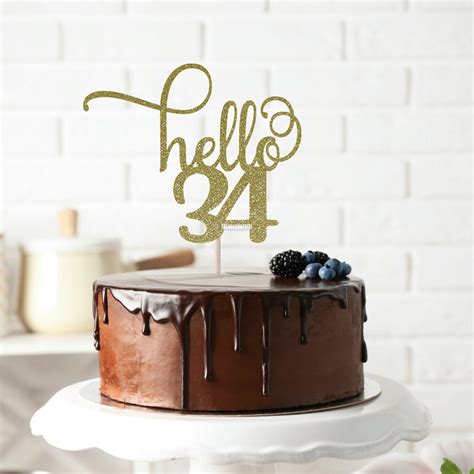 Hello 34 Glitter Cake Topper Any Age Cake Topper 34th - Etsy