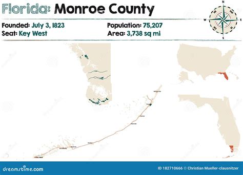 Map of Monroe County in Florida Stock Vector - Illustration of county ...