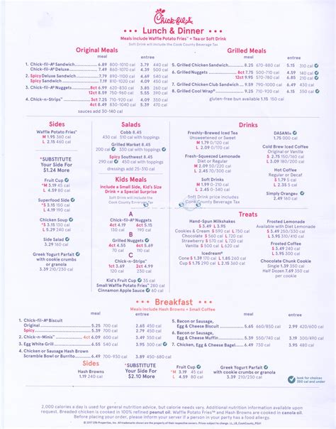 Chick Fil A Menu Prices (Scanned Menu With Prices)