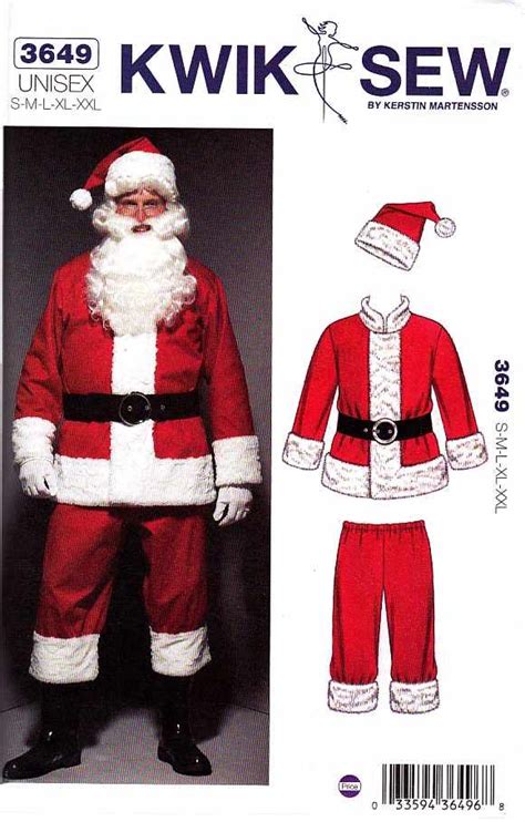 Kwik Sew Sewing Pattern 3649 Unisex size S-XXL (chest 36-48") Santa ...