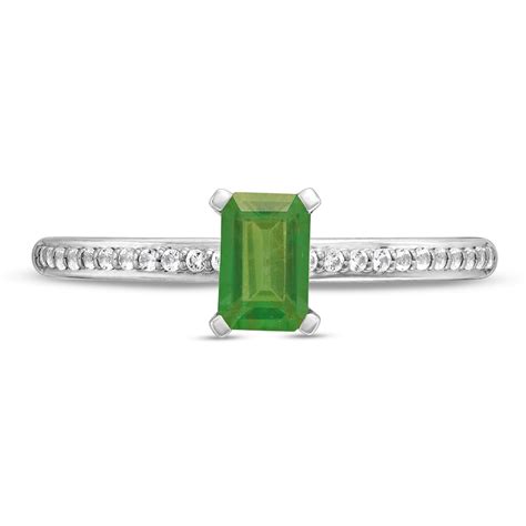 Emerald-Cut Peridot and White Lab-Created Sapphire Ring in Sterling ...