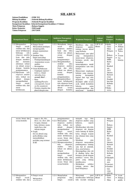 Silabus Bahasa Inggris Sma - Paket Internet Murah