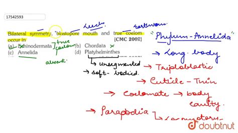 Bilateral symmetry blastopore mouth and true coelom occur in