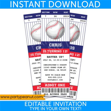 Baseball Ticket Invitation Party Printables - Party Peanut