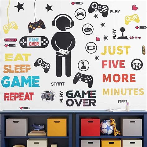 26 Pieces Gamer Wall Sticker Gamer Wall Decals Children Video Game Room Decor Gaming Controller ...