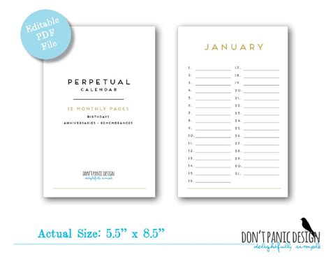 Art Deco Perpetual Calendar Editable Eternal Birthday Calendar Anniversary Calendar Eternal ...