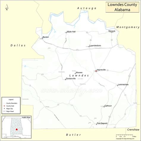 Map of Lowndes County, Alabama showing cities, highways & important ...