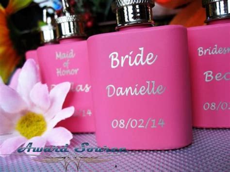 Bridesmaid Gift - Personalized Custom Engraved 1 Oz Key Chain Pink Stainless Steel Flask - Three ...