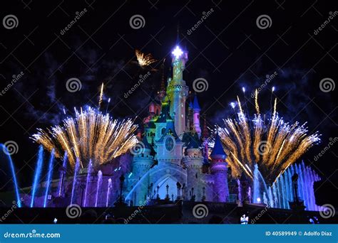 Disneyland Paris Night Fireworks Show Editorial Stock Image - Image of ...